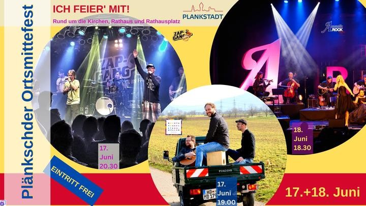 Bild mit drei Musikgruppen, Plänkschder Ortsmittefest am 17. und 18. Juni