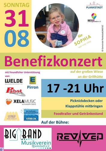 Ein buntes Plakat wirbt mit einem Kindergesicht für eine Benefizveranstaltung am 31.8.25 Ein buntes Plakat wirbt mit einem Kindergesicht für eine Benefizveranstaltung am 31.8.25