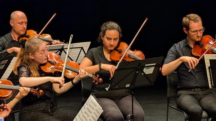 Vier Menschen spielen Geigen Vier Menschen spielen Geigen