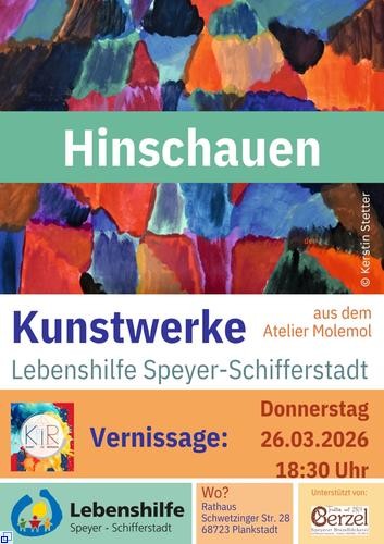Vernissage am 23.3.26, 19 Uhr im Rathaus mit Bildern aus dem Lebenshilfe-Atelier Molemol Vernissage am 23.3.26, 19 Uhr im Rathaus mit Bildern aus dem Lebenshilfe-Atelier Molemol